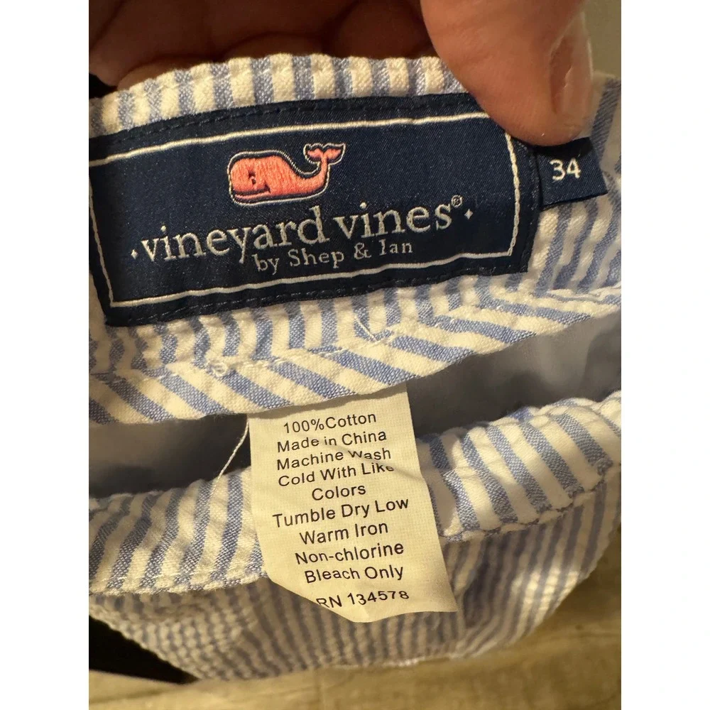 Vineyard Vines Mens Blue‎ White Striped Seersucker Shorts Size 34 Cotton Preppy
